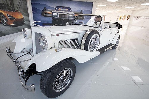 Beauford Open Tourer from front with top down